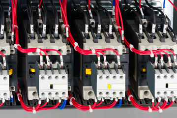 Poster - new automated system of electric power supply and distribution. Electric boxes with high-voltage equipment. The scheme for supplying electric power through the main and reserve channels