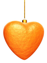 Realistic 3D Illustration Of  The Hanging Stylish Orange Peel Christmas Heart Isolated On White