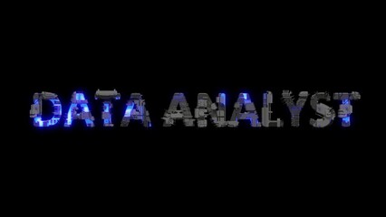Poster - scrap metal cyberpunk text DATA ANALYST with electrical light and animated surface, isolated - loop video