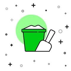 Sticker - Filled outline Sand in bucket with shovel icon isolated on white background. Plastic kid toy. Summer icon. Vector