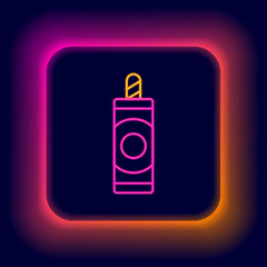 Poster - Glowing neon line Firework icon isolated on black background. Concept of fun party. Explosive pyrotechnic symbol. Colorful outline concept. Vector