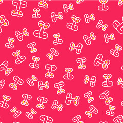 Wall Mural - Line Snake icon isolated seamless pattern on red background. Vector