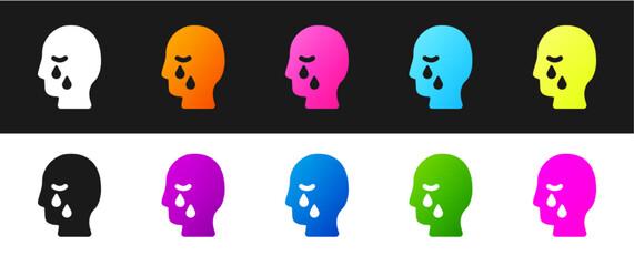 Sticker - Set Man graves funeral sorrow icon isolated on black and white background. The emotion of grief, sadness, sorrow, death. Vector