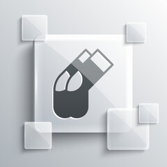 Poster - Grey Socks icon isolated on grey background. Square glass panels. Vector