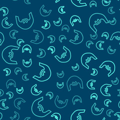 Poster - Green line Mustache and beard icon isolated seamless pattern on blue background. Barbershop symbol. Facial hair style. Vector