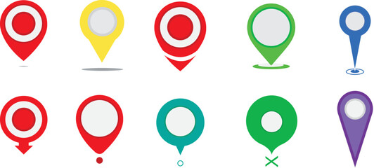 Illustration of colorful geolocation icons isolated on a white background