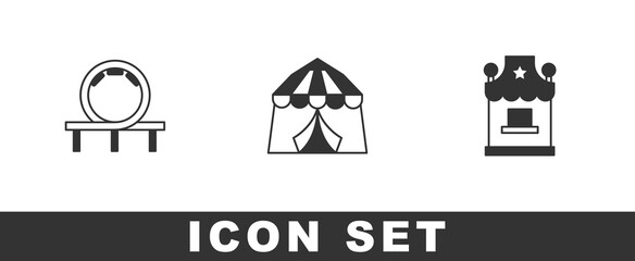 Canvas Print - Set Roller coaster, Circus tent and Ticket box office icon. Vector