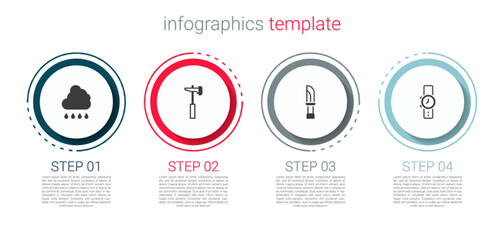 Poster - Set Cloud with rain, Hammer, Knife and Wrist watch. Business infographic template. Vector