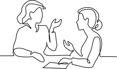 Wall Mural - business discussion of two women coworkers one line