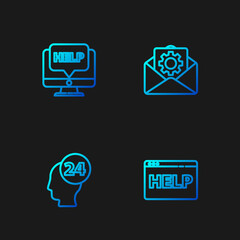 Poster - Set line Browser help, Support operator in touch, Computer monitor and and Envelope setting. Gradient color icons. Vector