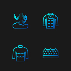 Wall Mural - Set line Norwegian wooden house, Sweater, Northern lights and . Gradient color icons. Vector