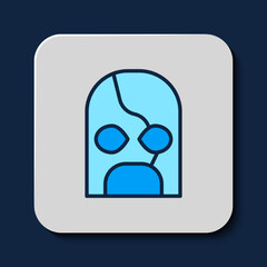 Sticker - Filled outline Mexican wrestler icon isolated on blue background. Vector