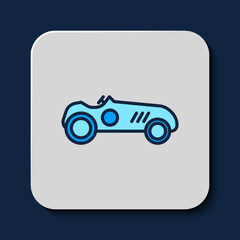 Poster - Filled outline Vintage sport racing car icon isolated on blue background. Vector