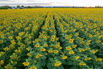 Wall Mural - Bird's eye view of the sunflower field. California, USA