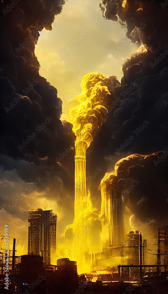 Nuclear Central Explosion Above City Apocalyptic Sky Spectacular Art ...