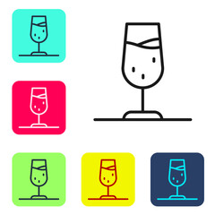 Sticker - Black line Wine glass icon isolated on white background. Wineglass sign. Set icons in color square buttons. Vector