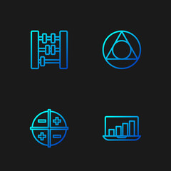 Poster - Set line Laptop with graph chart, XYZ Coordinate system, Abacus and Triangle math. Gradient color icons. Vector