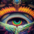 Ayahuasca experience, holistic healing, spiritual insight psychedelic vision. 3D illustration.