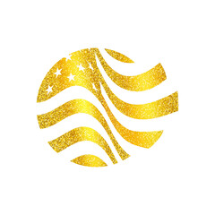 Stylized gold USA flag glitter icon. The United States of America national golden flag