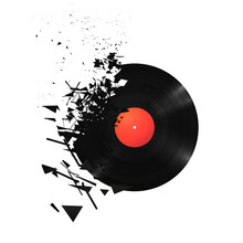 Vintage Vinyl Records Broken And Shattered Into Small Pieces  Illustration