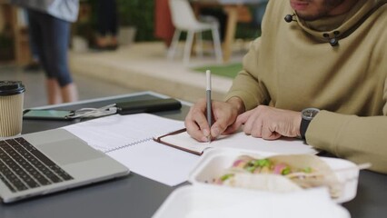 Aufkleber - Web design, research and creative app designer writing notes and searching on a laptop in a busy workplace. Ux, ui and planning with professional male focused on online project and career goals