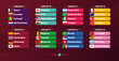 World football 2022 Group and flags set. Flags of the countries participating in the 2022 World championship set. Vector illustration