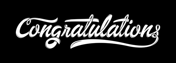 Canvas Print - Congratulations card. Handwritten modern brush lettering in white color on a black background suitable for T-shirt print, banners, or posters. Isolated vector
