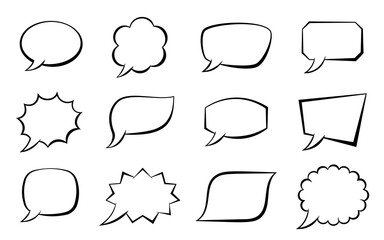 Aufkleber - Pop art speech bubble set. Retro sketch comic page text box message balloon template. Fun shapes speak cloud banner. Blank social media dialog. Chat comment sign. Cartoon boom burst wow effect frame