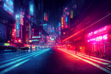 nighttime cyberpunk city illustration