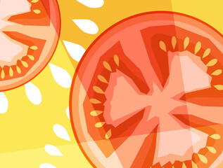 Wall Mural - Abstract vegetable design in flat cut out style. Close up cross- section of Tomatoes. Vector illustration.