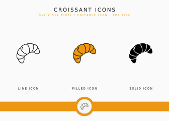 Fototapete - Croissant icons set vector illustration with solid icon line style. Crescent bread concept. Editable stroke icon on isolated background for web design, user interface, and mobile application