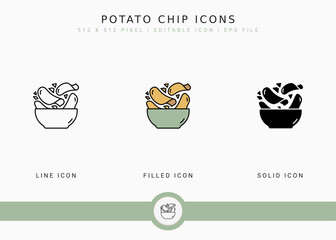 Fototapete - Potato Chip Icons set vector illustration with solid icon line style. Crisp Snack concept. Editable stroke icon on isolated background for web design, user interface, and mobile application