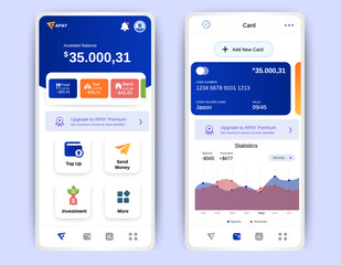 Finance Mobile Banking App. UI, UX, GUI set with wallet, shopping, my Account, fund Transfer, bill payment, products details. Mobile banking interface vector template. Online payment. E-payment screen