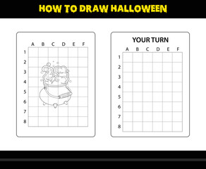 How to draw Halloween for kids. Halloween drawing skill coloring page for kids.