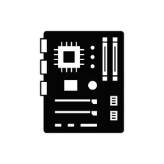 Sticker - Motherboard icon in black flat glyph, filled style isolated on white background