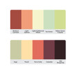 Matching color palette guide catalog collection. RGB HEX codes with color names. Suitable for fashion Branding etc. 2 color palettes each contain 5 colors. Including yellow, and green colors.