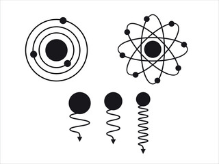 Set of Vector science model of Atom. Around the atom, gamma waves, protons, neutrons 
and electrons. Vector icons of atom molecule on isolated background.
