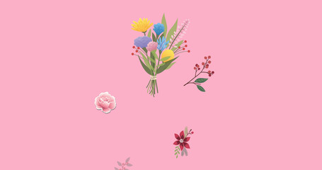  Image of wild flower bouquet on pink background