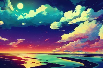 Canvas Print - Nauruanime style 2d background illustration cartoonish style, high quality illustration