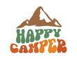 Happy Camper Camping quote retro wavy typography SVG on white background