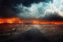 After The Apocalypse - 3D Rendered Computer Generated Image Of A Post-apocalyptic World After A Cataclysmic, World-ending Event. Extinction-level Events (ELE) Leave A Barren Wasteland With No Humans
