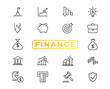 © artnazu - Finance line icons set. Money payments elements outline icons collection. Payments elements symbols. Currency, money, bank, cryptocurrency, check, wallet, piggy, balance, safe - stock vector.