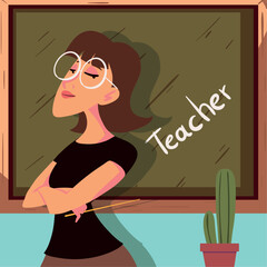 Sticker - female teacher and chalkboard