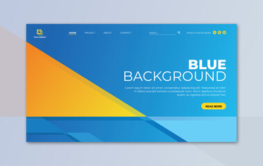 Wall Mural - Landing page template with blue and orange triangle geometry shape on blue background for website home page