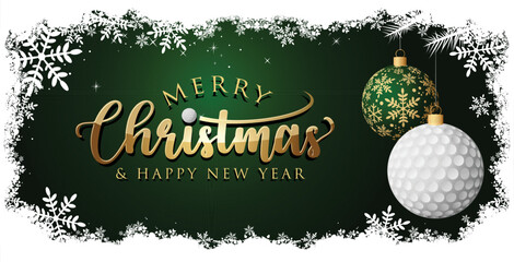 golf christmas greeting card - gold. merry christmas and happy new year