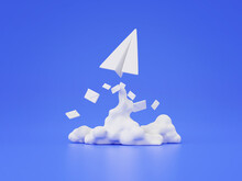 3d Render Of Paper Airplane With Flying Envelope.