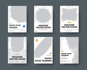 Poster - Set of vector white covers with grunge elements for photo.