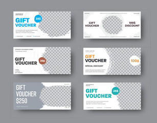 Poster - Set of vector white gift voucher templates with grunge elements and photo space