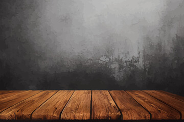 empty wooden table on wall dark background perspective