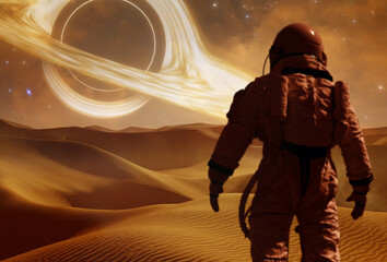 Wall Mural - planet and sand dunes in outer space